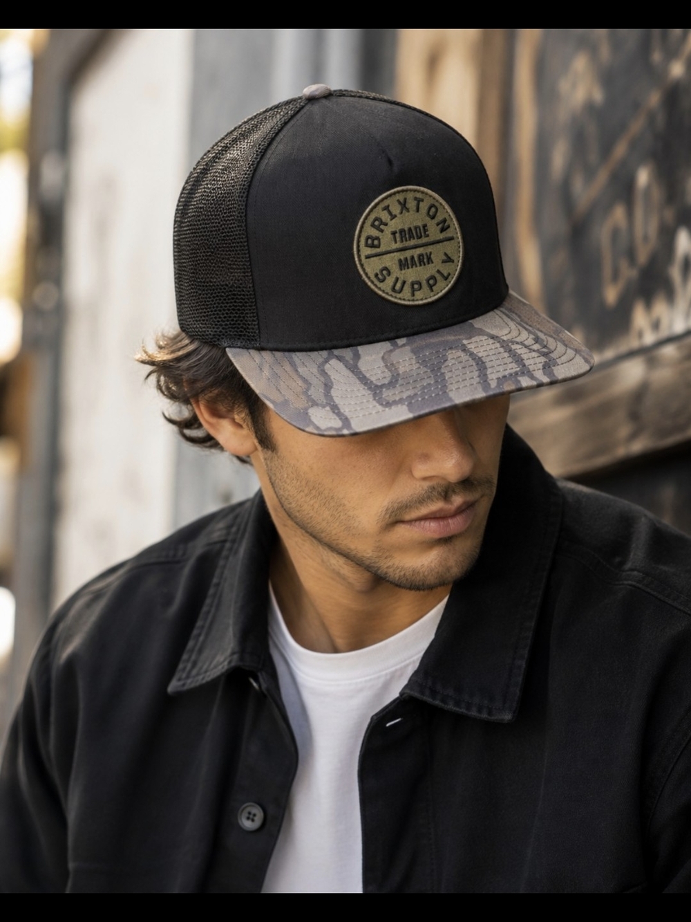 Brixton Supply Trade Mark NetPlus Camo Brim Trucker Hat Snapback OS